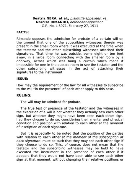nera vs rimando|Case Digest: BEATRIZ NERA ET AL. v. NARCISA RIMANDO.